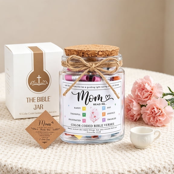 Bible Verse Jar, Christian Affirmation Scripture Cards, Religious Mothers Day Birthday Gift for Mom Wife Grandma