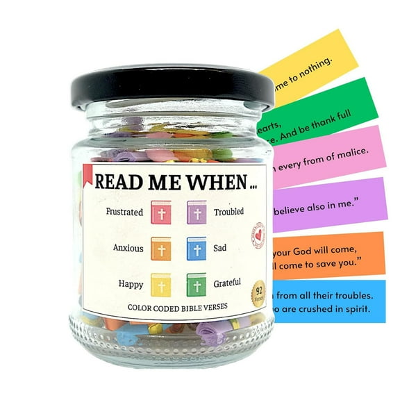 Bible Verse Jar, Read Me When Bible Verses Hope Jar for Emotions and Feelings, Inspirational Bible Verse Jar, with Colored Bible Verses, Bible Study Church Christian Gifts for Women Men