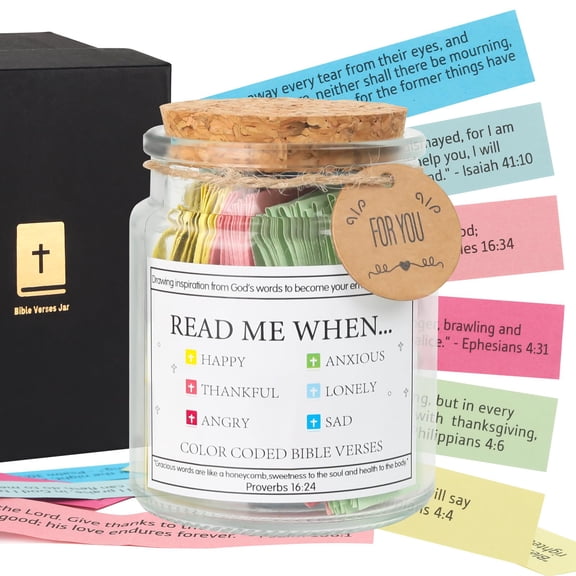 Bible Verse Jar, Read Me When Bible Verses Jar for Emotions and Feelings, The Hope Jar Bible Verses with Color Coded Bible Verses Jar, Christian Gifts for Women Men