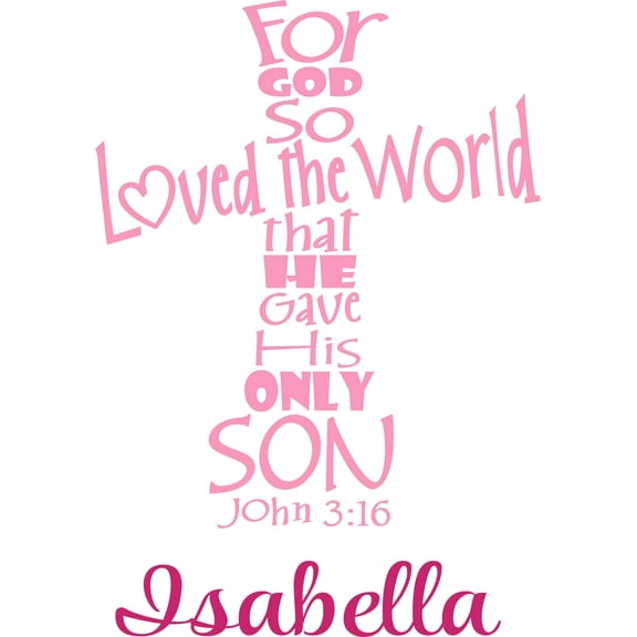 Bible Verse John 3:16 Religious Quotes Customized Wall Decal - Custom Vinyl Wall Art - Personalized Name - Baby Girls Boys Kids Bedroom Wall Decal Room Decor Wall Stickers Decoration Size (30x15 inch)