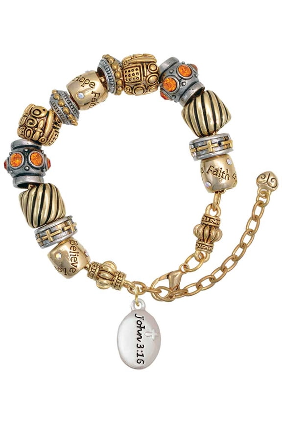 Bible Verse John 3:16 Two Tone Christian Bead Bracelet