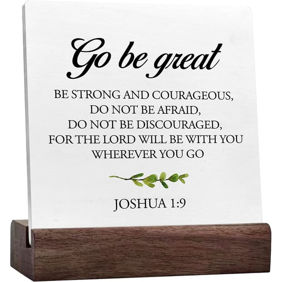 Bible Verse Joshua 19 Be Strong And Courageous Inspirational Sign Decor Desk Sign,Christian Ceramic Table Sign For Home Bedroom Office Shelf Table Decor Decorations