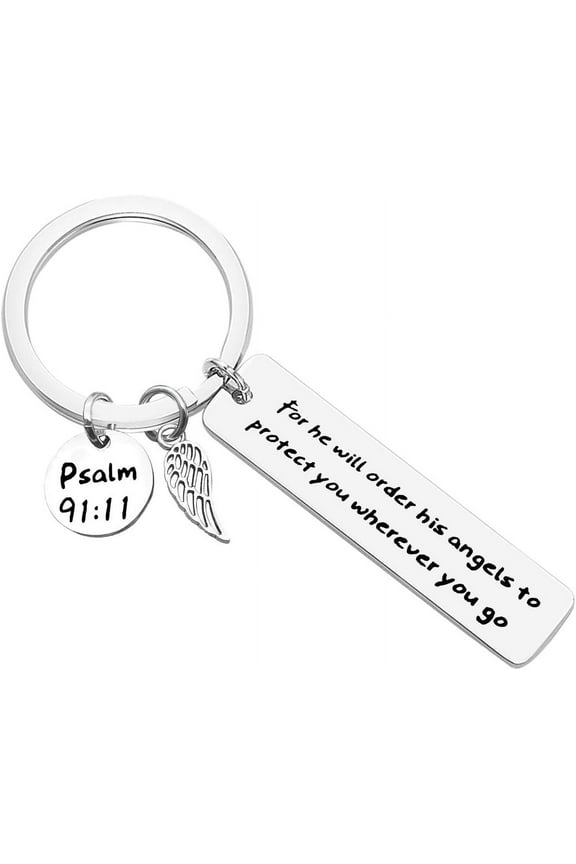 Bible Verse Keychain Christian Gift Religious Jewelry To Protect You Wherever You Go Faith Key Chain Christian Keychain Thanksgiving Christmas Easter Prayer Gift Silver