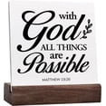 thumbnail image 1 of Bible Verse Matthew 1926 With God All Things Are Possible Sign Decor Desk Sign,Inspirational Christian Ceramic Table Sign For Home Office Shelf Table Decor Decorations, 1 of 5