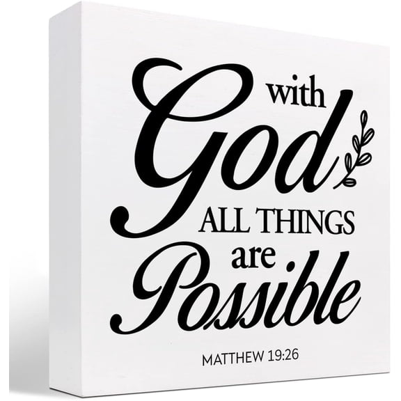 Bible Verse Matthew 1926 With God All Things Are Possible Wood Box Sign Decor Desk Sign,Inspirational Christian Wooden Box Block Sign For Home Office Shelf Table Decor Decorations 5x5 Inch