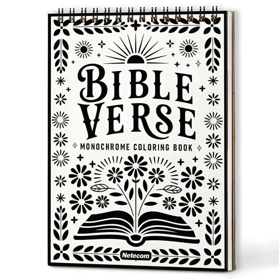 Bible Verse Monochrome Coloring Book Spiral Bound for Adults, A5 Wooden Cover, Relaxing One-Color Illustrations with Scripture, Inspirational and Motivational Quotes for Mindfulness