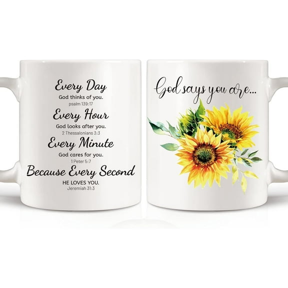 Bible Verse Mug for Women & Men Sunflower Scripture Mug, Sunflower Christian Coffee Cup, Inspirational Gift for Family, Friends, Brothers And Sisters Ceramic Coffee Mug 11oz
