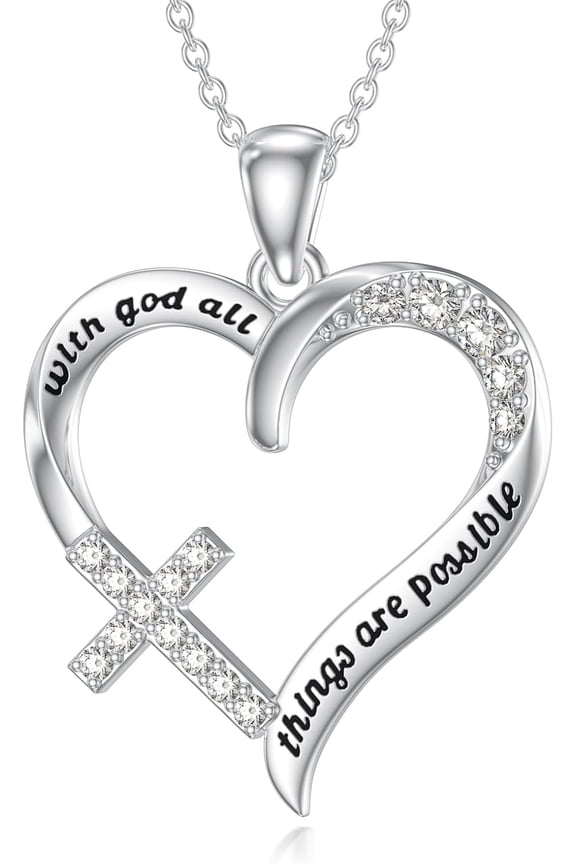 Bible Verse Necklace 925 Sterling Silver Christian Heart Cross Bible Verse Necklace Christian Jewelry for Women