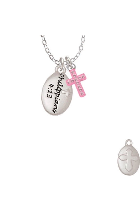 Bible Verse Philippians 4:13 - Light Pink Crystal Cross Sophia Necklace, 18"+1"