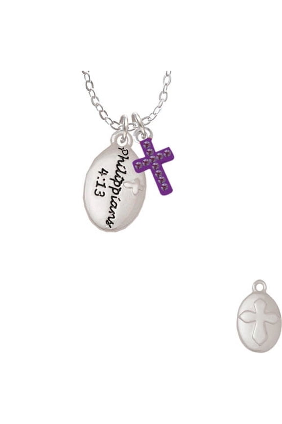 Bible Verse Philippians 4:13 - Purple Crystal Cross Sophia Necklace, 18"+1"