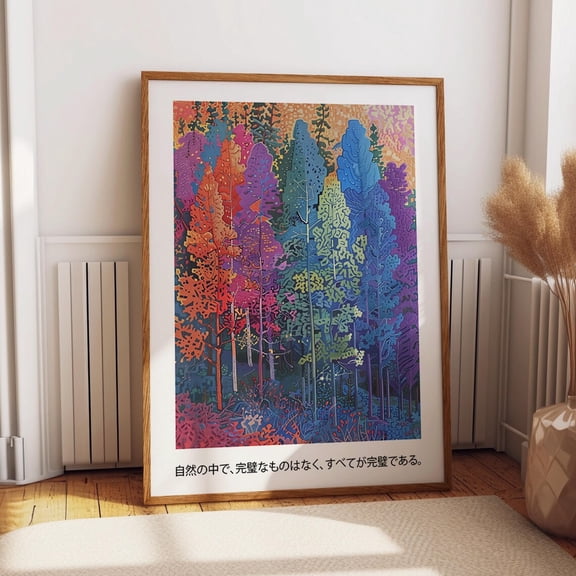 Trees Print - Colorful Forest Landscape Poster - Psychedelic Trees Nature Art - Rainbow Abstract Forest Art Wall Art, Modern Wall Decor, 16x24 UNFRAMED