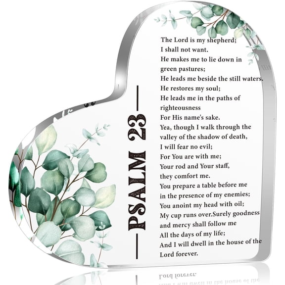 Bible Verse Psalm 23 Christian Acrylic Heart Decorative Sign Plaques Gifts for Women, Inspiration Religious Gifts, Inspirational Acrylic Art Signs for The Home or Office Decor