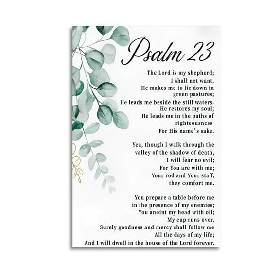 Bible Verse Psalm 23 Christian Gifts Poster Wrapped Wooden Frame Wall Decor,Canvas Wall Art for Living Room,Bedroom,Office,Ready to Hang