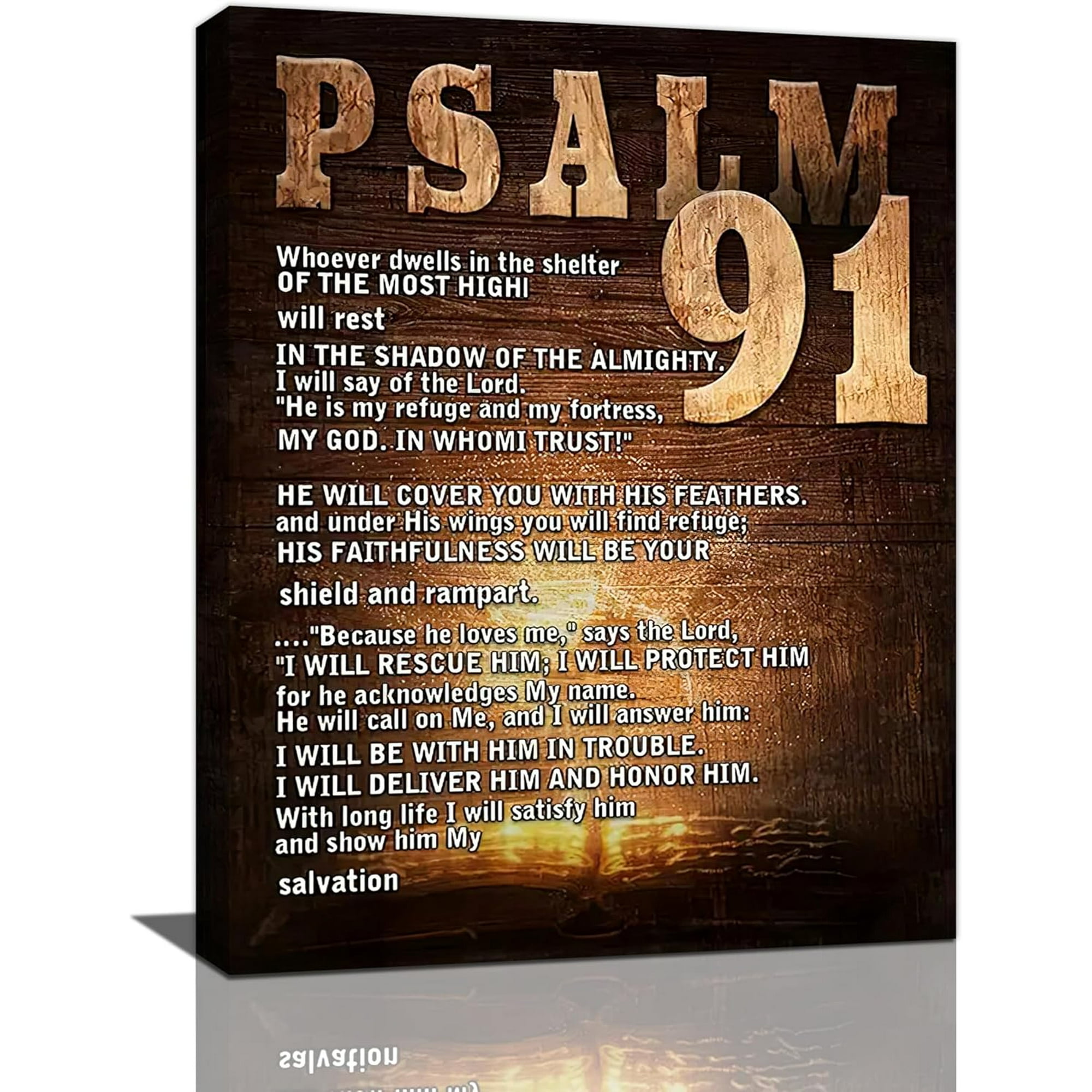 Bible Verse Psalm 91 Wall Art Scripture Christian Decor Vintage Christian Gifts Religious Sign Canvas Prints Retro Christianity Poster Artwork for Living Room Bedroom Bathroom Church 12"x16"