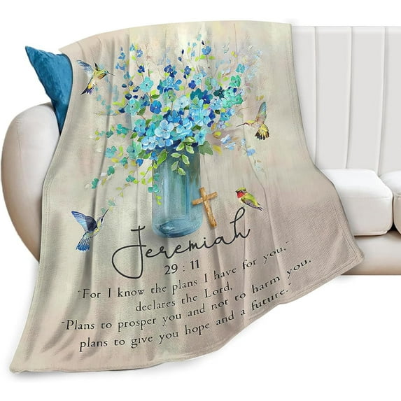 Bible Verse Religious Throw Blanket Christian Gifts for Women Girls Ultra Soft Cozy Plush Scripture Hummingbird Flannel Fleece Flower Floral Blankets Lightweight Fuzzy Warm Party Blanket 60"x50"