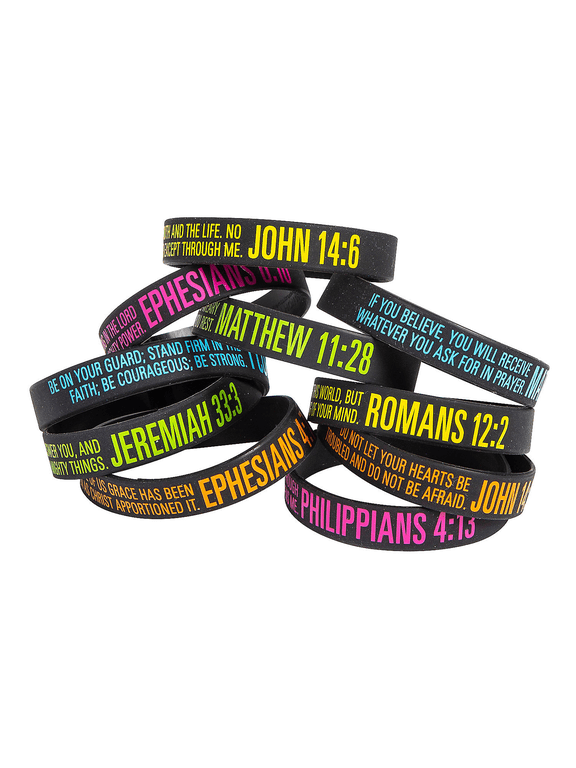 Bible Verse Rubber Bracelets, Jewelry, Party Supplies, 100 Pieces