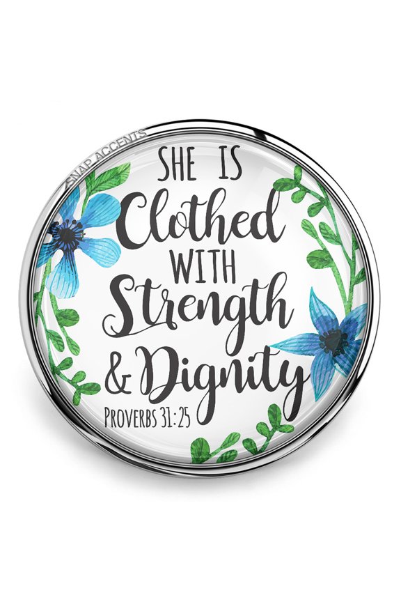 Snap Jewelry 18MM Clothed With Strength & Dignity Ginger Charm with Blue Floral Design