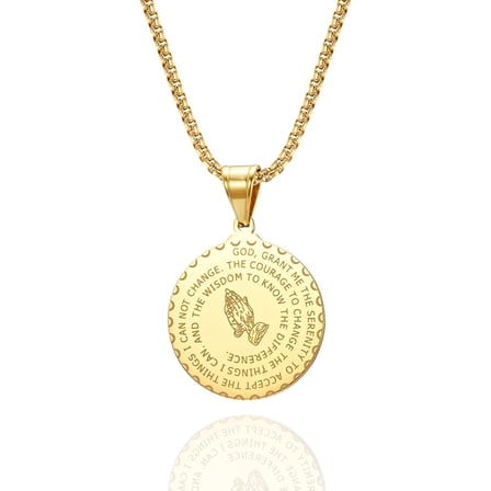 Bible Verse Serenity Prayer Necklace Christian Jewelry Stainless Steel Coin Medal Our Father Lord's Prayer Necklace Prayer Hands Coin Medal Pendant with 24in Rope Chain