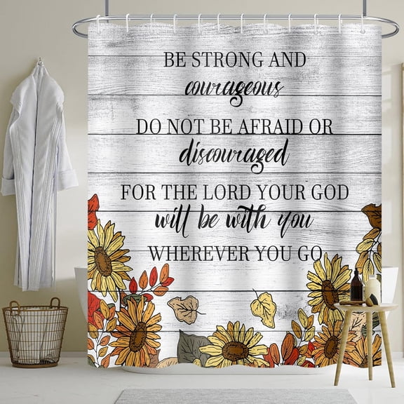 Bible Verse Shower Curtain Inspirational Scripture Quotes Be Strong and Courageous Shower Curtains Decorative for Bathroom Home Waterproof Fabric Shower Curtain with Hooks 72x72 Inches