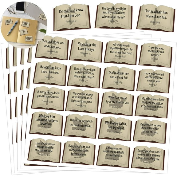 Bible Verse Stickers Book Shape Scripture Inspirational Sticker 200pcs Christian Religious Faith Labels 2inch