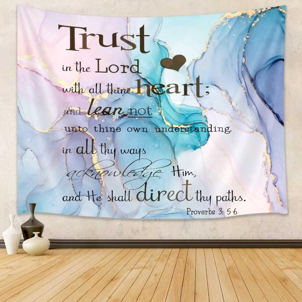 Bible Verse Tapestry Wall Hanging, Verse Scripture Quotes on Teal