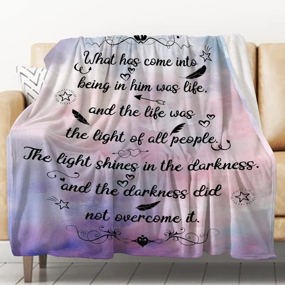 Bible Verse Throw Blanket for Couch Sofa Bed Warm Fuzzy Flannel Blanket for Baby Lightweight Soft Cozy Microfiber Blankets Christian Gifts for Women Friends (Pink Purple , 40''''x 50'''')