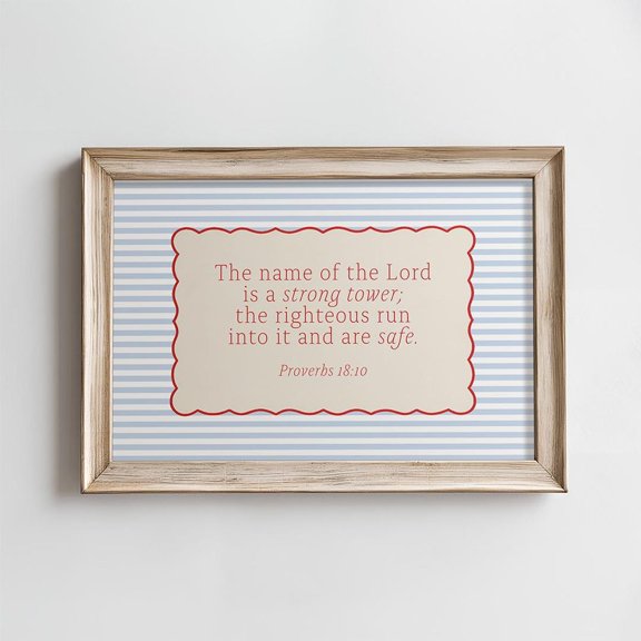 Bible Verse Wall Art Coastal Christian Striped Poster Whimsical Home Decor, Unframed Paper Poster 8x10in