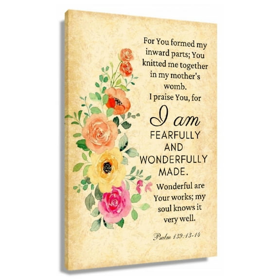 Bible Verse Wall Art Floral Wall Art Psalm 139 13-14 Paintings Giclee Canvas Prints Wall Decorations For Living Room Unframed 12x18 in
