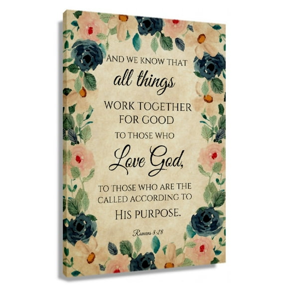Bible Verse Wall Art Floral Wall Art Romans 8 28  Painting Decor Print On Canvas For Bedroom Unframed 12x18 in