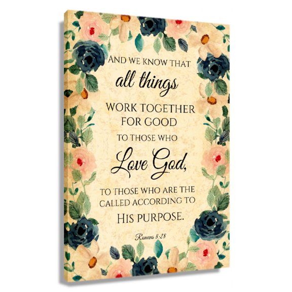 Bible Verse Wall Art Floral Wall Art Romans 8 28 Painting Decor Print On Canvas For Bedroom Unframed 24Ă—36 in