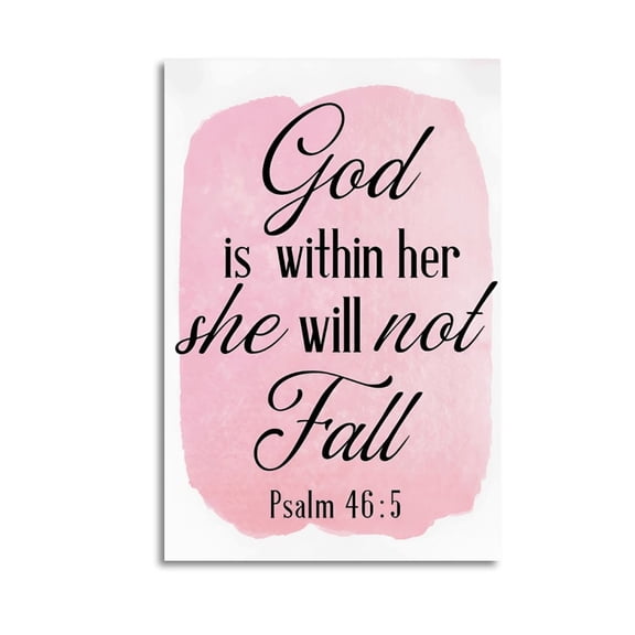Bible Verse Wall Art Inspirational Decor God Is Within Her She Will Not Fall Psalm 46 5 Christian Gifts(1) Poster Wrapped Wooden Frame Wall Decor,Canvas Wall Art for Living Room,Bedroom,Office,Ready