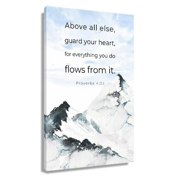 Bible Verse Wall Art Mountain Wall Art Proverbs 4 23 Painting Pictures Rectangle Canvas Artwork For Office Unframed 16x24 in