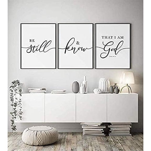 Bible Verse Wall Art Painting 3 Pieces Be Still and Know That I am God Psalm Poster Prints Christian Canvas Painting Gifts Artwork for Office Home Decor with Inner Frame