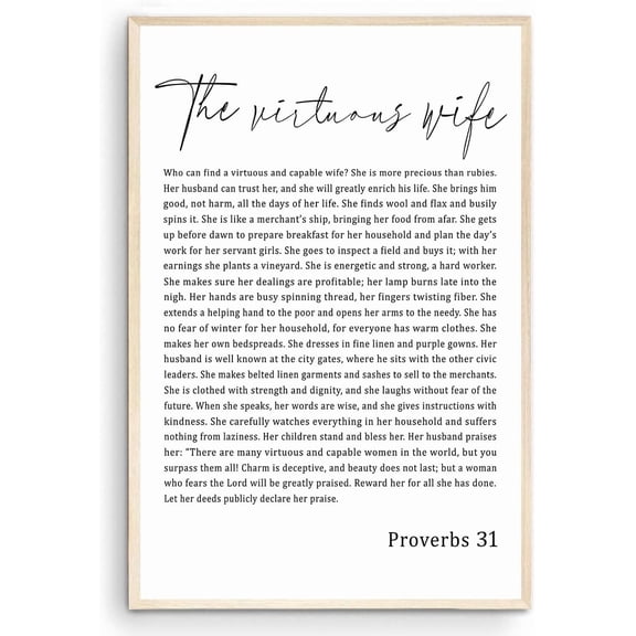 Bible Verse Wall Art Proverbs 31 Virtuous Wife, Christian Scripture Poster, Inspirational Religious Quote, Faith Home Decor, Typography Artwork (Unframed) (11x14)