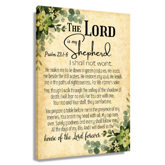 Bible Verse Wall Art Psalm 23 1-6 The Lord Is My Shepherd Leaves Paintings Print Canvas For Living Room Unframed 12x18 in
