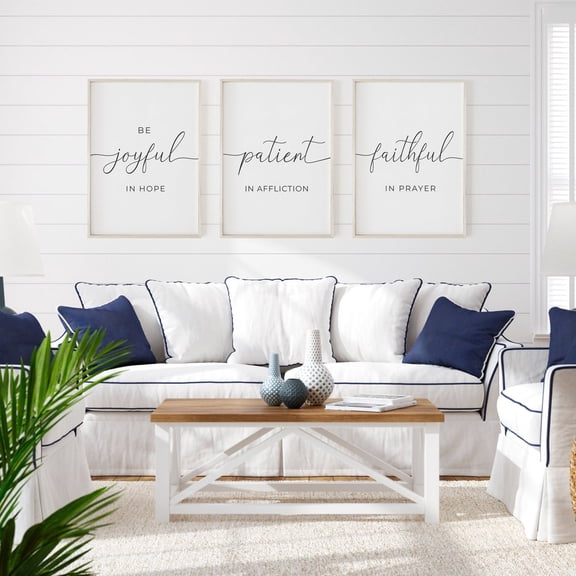 Bible Verse Wall Art Romans 12:12 Inspired Christian Decor Religious Living Room Art Set 3 Stretched Canvas 16x24