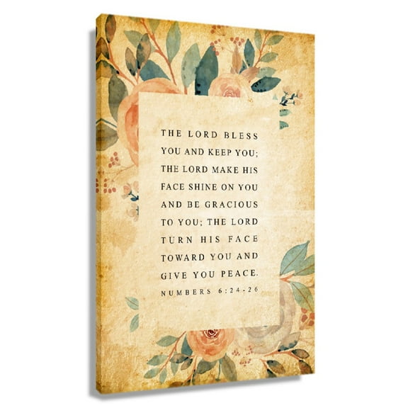Bible Verse Wall Art The Lord Bless You Poster Numbers 6 24-26 Floral Decor Giclee On Canvas Modern Unframed 12x18 in