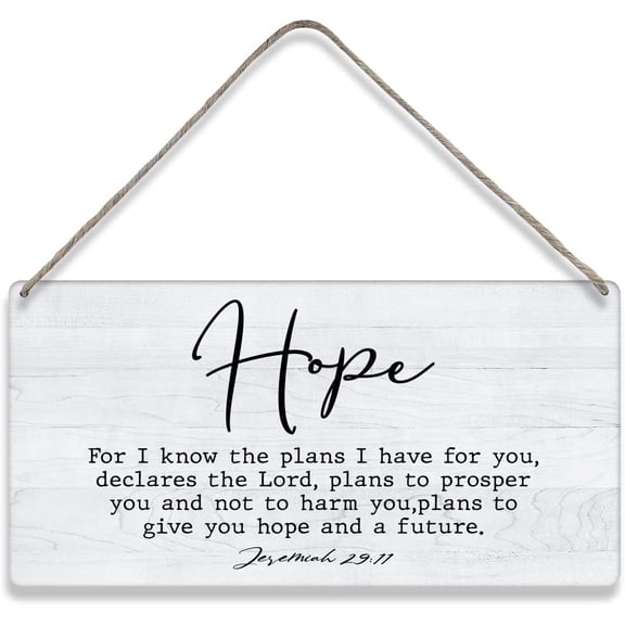 Bible Verse Wall Decor Hope Scripture Art Wooden Signs Farmhouse Rustic Wooden Hanging Wall Plaque Sign Home Decoration Baptism Gift 10x5 Inch