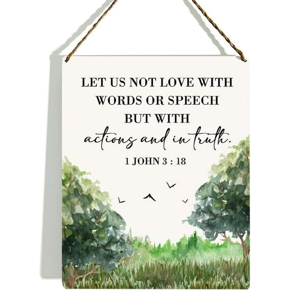 Bible Verse Wall Decor Wooden Hanging Sign, Christian Wall Decor, Serenity Prayer Wall Art, 1 John 3:18, Scripture Wall Art Decor For Farmhouse Home Porch Office Bedroom Bathroom, 8 X 10