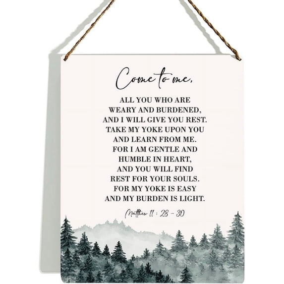 Bible Verse Wall Decor Wooden Hanging Sign, Christian Wall Decor, Serenity Prayer Wall Art, Matthew 11:28-30, Scripture Wall Art Decor For Farmhouse Home Porch Office Bedroom Bathroom, 8 X 10