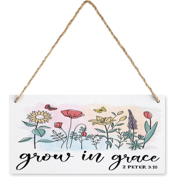 Bible Verse Wood Sign 8X12 Inch Grow in Grace 2Peter 3:18 Religious Wood Plaque Signs Decor Scripture Decor for Tabletop Decor Home Office Farmhouse Residence Garden Shop Cafe Garage