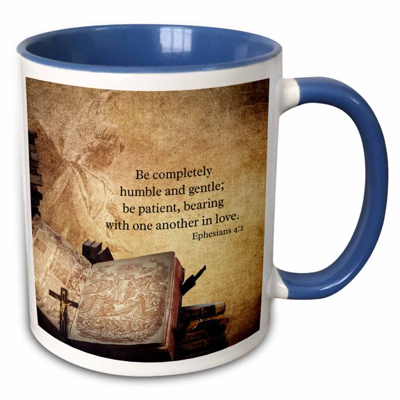3drose, Bible Verses - Be Completely Humble and Gentle... Positive Gift, 11oz Two-tone Blue Mug