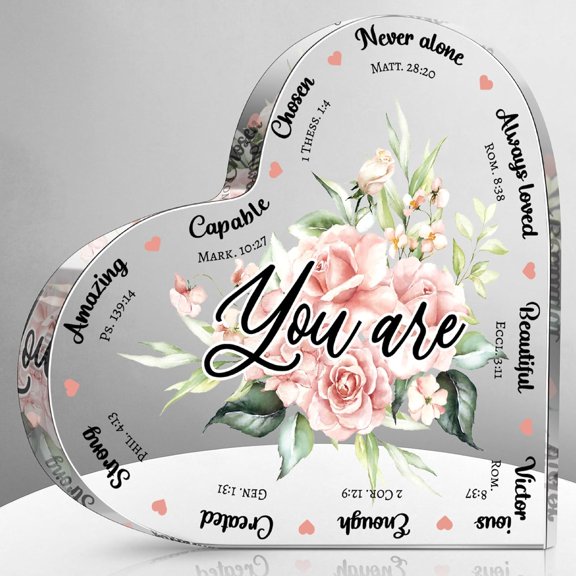 Bible Verses Decor Christian Gift for Women Christian Plaque Inspirational Quotes Prayer Room Decor Happy Mother's Day Moment Praise God Acrylic Hearts for Home Office Table Shelf