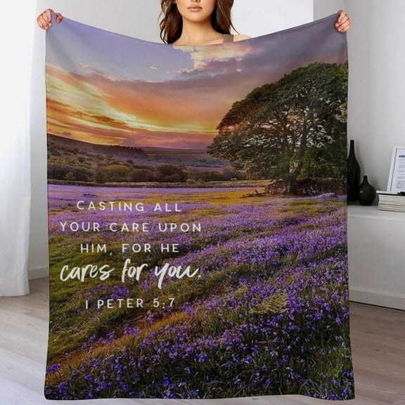 Bible Verses I Peter 5 7 Throw Blanket Inspirational Prayers Quotes Flannel Blanket Soft Sofa Decor Blanket Gifts for Women Men 40"x50"