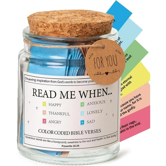Bible Verses in a Jar,Bible Verse Jar,Read Me When Bible Verses Jar for Emotions and Feelings,The Hope Jar Bible Verses,Daily Motivational Scripture Prayer Hope Jar,Christian Gifts for Women