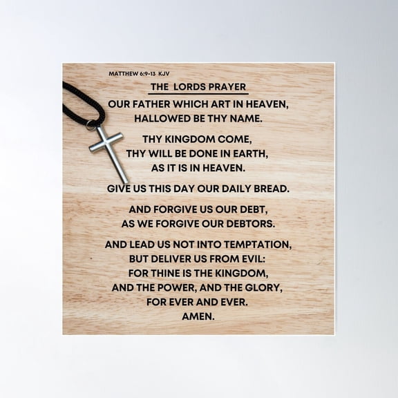 Bible Verses Matthew 6:9 13 The Lords Prayer Kjv Cross On Chain Light Brown Wooden Background Poster Wall Art Modern Wall Decor For Living Room Bedroom