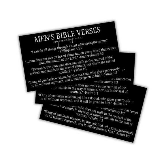 Bible Verses for Men Wallet Card 30pk 2x3.5 Inspiration Affirmation Scripture Note Husbands Bulk Hand Out Psalm 1:1, James 1:5 Philippians 4:13 Christian