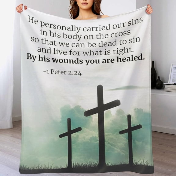 Bible Verses Peter 2 24 Throw Blanket Inspirational Prayers Quotes Flannel Blanket Soft Sofa Decor Blanket Gifts for Women Men 50inx60in