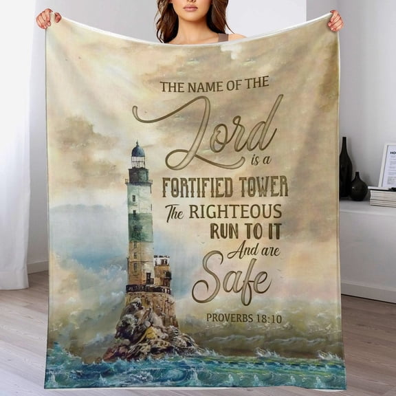 Bible Verses Proverbs 18 10 Throw Blanket Inspirational Prayers Quotes Flannel Blanket Soft Sofa Decor Blanket Gifts for Women Men 60"x80"