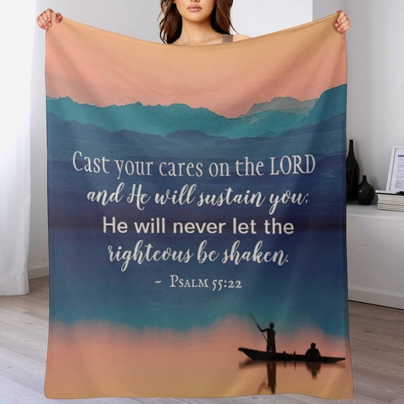 Bible Verses Psalm 55 22 Throw Blanket Inspirational Prayers Quotes Flannel Blanket Soft Sofa Decor Blanket Gifts for Women Men 50"x60"